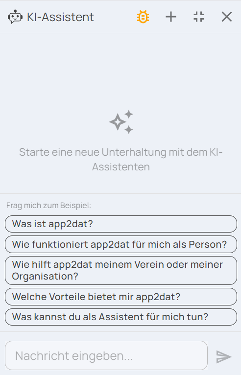 Screenshot: KI-Assistent mit Beispielfragen